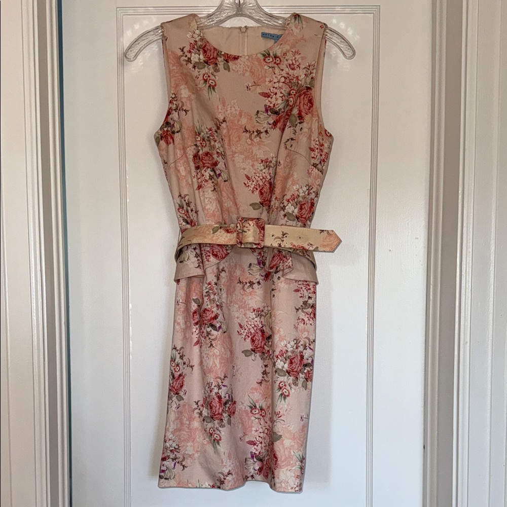 Antonio Melani Pink Floral Sleeveless Dress with Belt